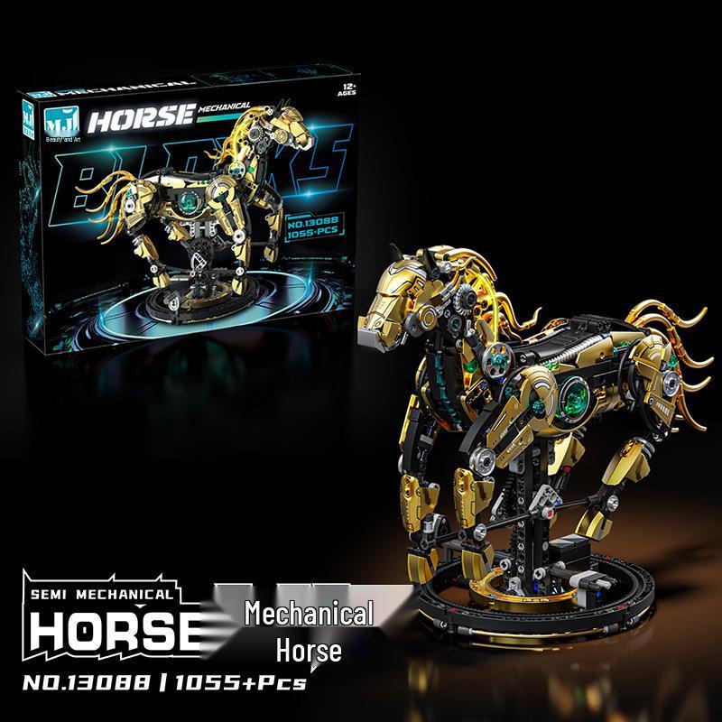 US & Japan Semi-Mechanical Shark and Movable Model Parrot Building Blocks with Lights - Punk Assembly Toy