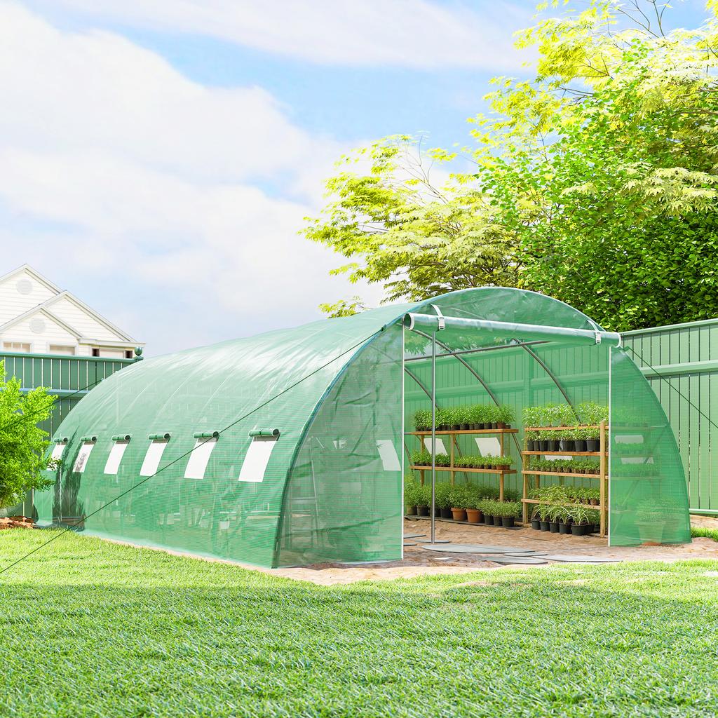 Garden Tunnel Greenhouse Vegetable Greenhouse Galvanized Steel diameter 25mm and Reinforced Structure 395x595x199cm Green