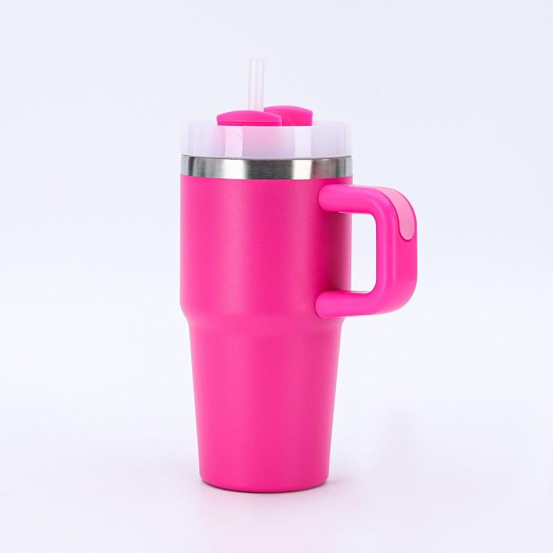 14oz Vakuumisolierte Edelstahl-Reisebecher mit Griff, Strohhalm, für Auto, Büro, Outdoor-Nutzung