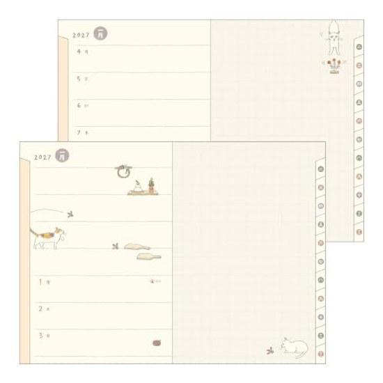 Midori Pocket Dagboek Planner 2027 B6 Wekelijks Beperkte Editie Bladwijzer Kattenpatroon (Begint in januari 2027)