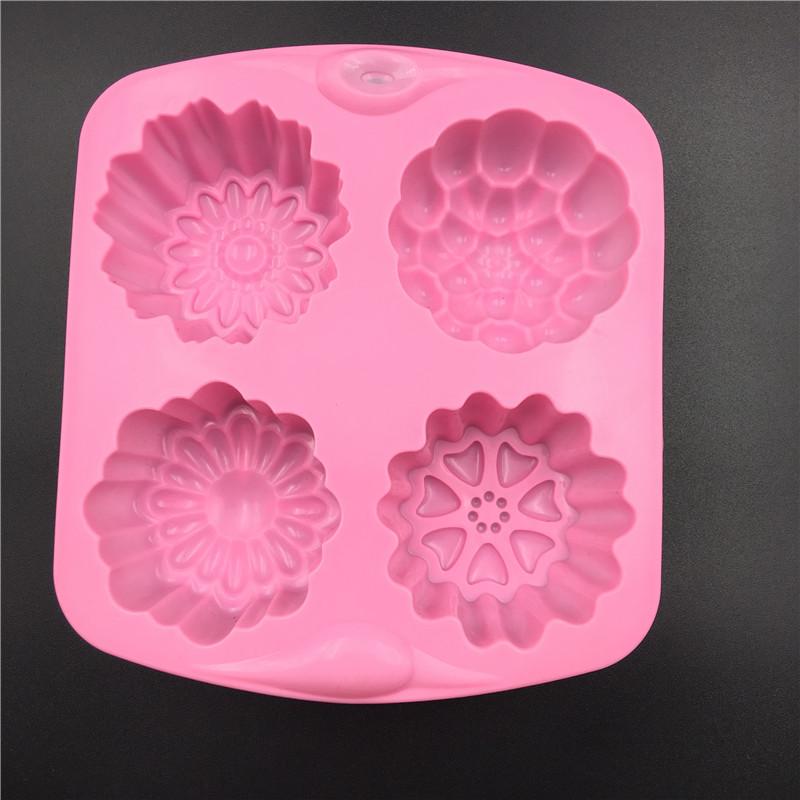 Non-stick 4 even pudding Jelly Mooncake Mold handmade soap molds flower silicone cake mold heat resistant