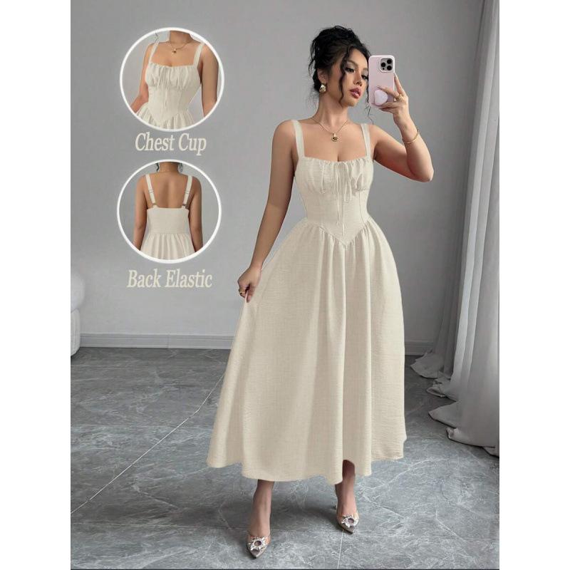Europe, America 2026 summer new fashion temperament holiday style elegant waist thin dress women XS