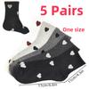 High Quality10pcs 5 Pairs Women'S Mid-Calf Socks with Heart Pattern, Calf Socks - Elegant Heart Pattern Design, Featuring a Heart Pattern In Fabric -