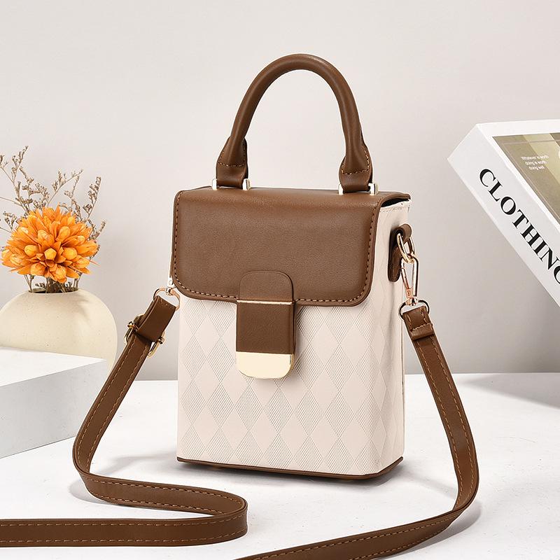 Korean small satchel women's mobile phone bag mini contrasting color 2025 new high-end fashion versatile portable diagonal span mobile phone bag