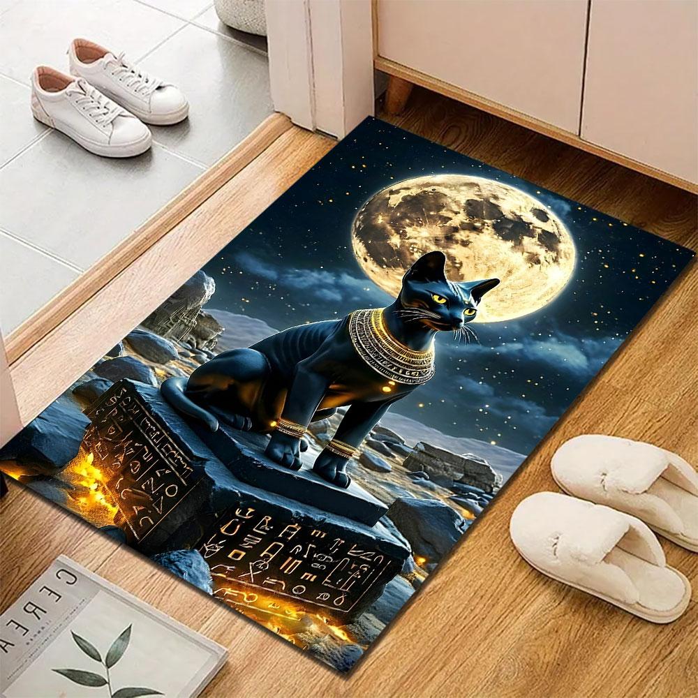 "Ancient Egyptian Cat with Full Moon" Patterned carpet, suitable as a non slip play mat for the living room and bedroom sofa