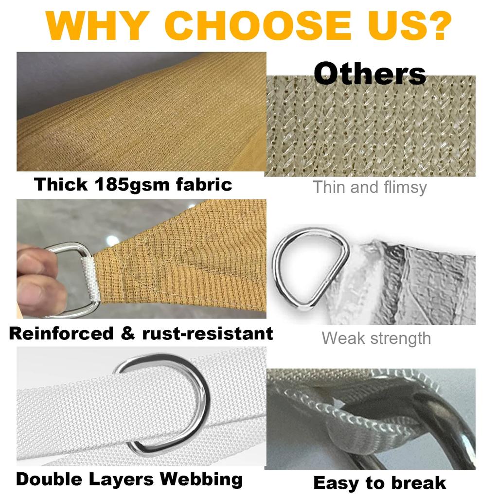 185GSM HDPE Sun Shelter Rectangle Sun Shade Sail Outdoor Sunshade Canopy UV Block Sun Cover for Garden Backyard Patio Awning