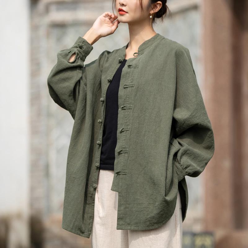 2026 Autumn Women's Zen-Style Cotton Linen Cardigan with Frog Buttons for Tea Ceremony