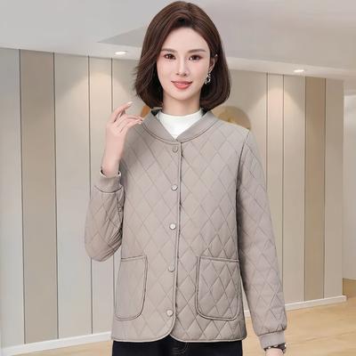 Rautenmuster gesteppt Baumwolle gepolstert Kleidung Damen kurze Modelle, neue Mode Kleidung für Mütter mittleren Alters, große Taschen, warme Baumwolle gepolsterte Jacke.
