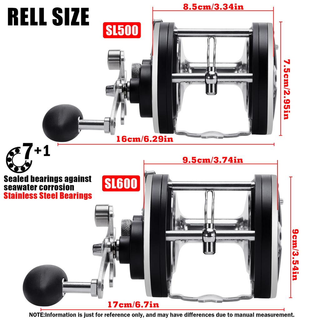 New Saltwater Fishing Reels 7+1bb Casting Sea Fishing Reel Gear Ratio 4.4:1 Spinning Reel 20-30KG Grag Trolling Reel Round Baitcasting Reel Lure Reel