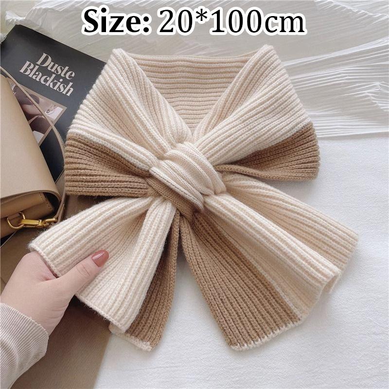 

Korean Style Knitted Scarf For Women Girls Autumn Winter Soft Cross Patchwork Colors Scarves Lady Warm Neck Protection