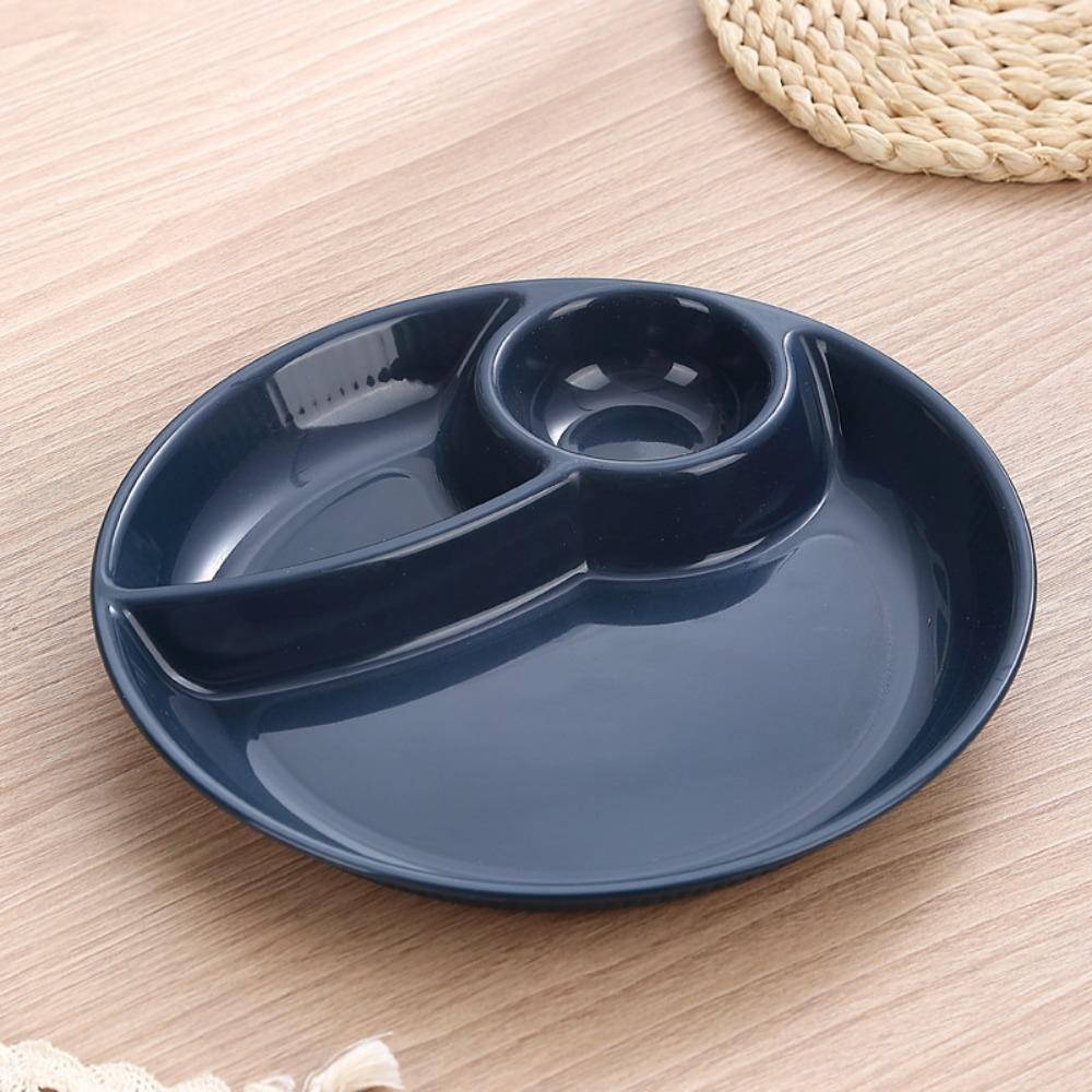 2pcs Household Round Food Plate Microwavable Thickened Divided Dinner Plate Plastic Fruit Serving Tray Salad