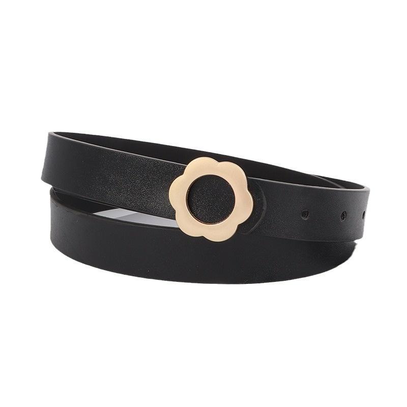 

Pu Leather Trendy Waist Belt Women Flower Shaped Alloy Buckle Decoration Outdoor чорний