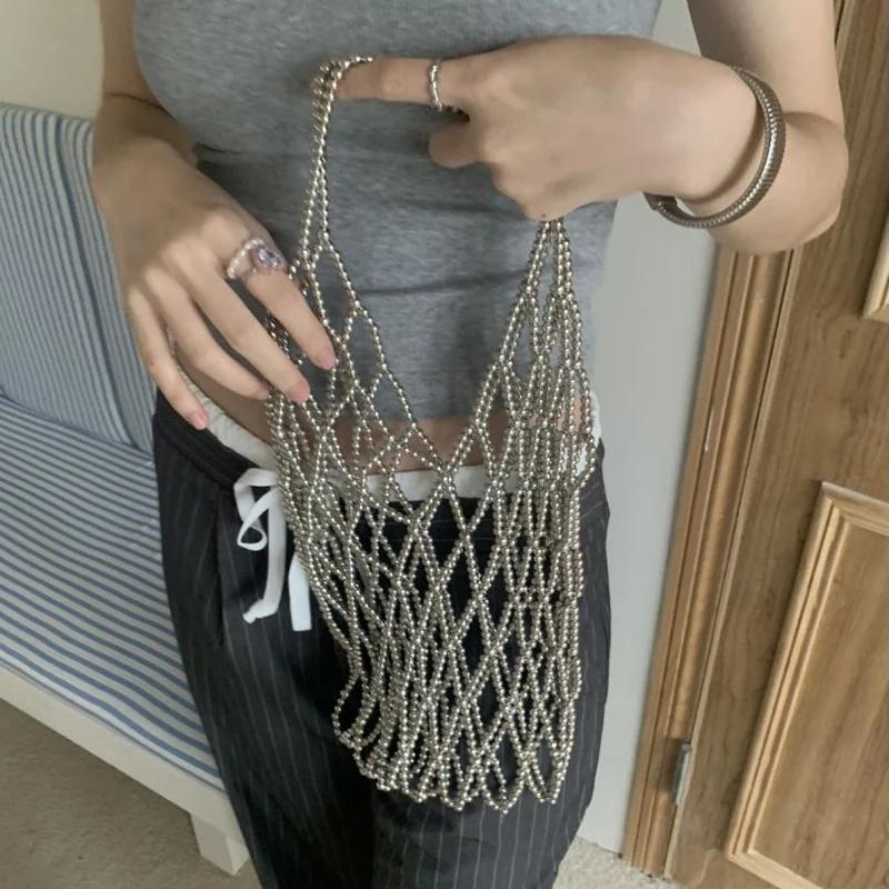 

Handmade Beaded Shoulder Bag Hollow Out Shoulder Lunch Bag for Women Large Capacity Versatile Casual Women s Cosmetic Bag