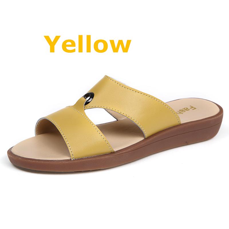 

Women Mother Female Ladies Solid Shoes Sandals Cow Genuine Leather PU Beach Summer Slip On Casual Size 35-41 XLZ-223 35 жёлтый