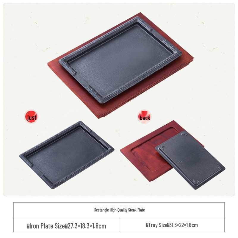 Cast Iron Rectangular Teppanyaki Barbecue Plate for Steak, Fish, and More