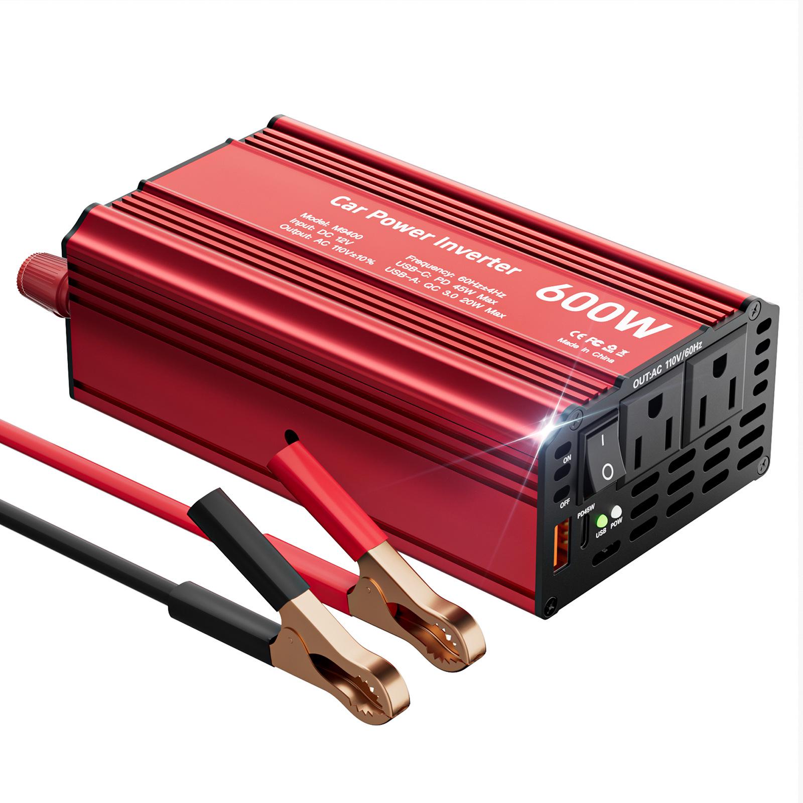 

PD45W Fast Charge 600W Modified Sine Wave Inverter, 12V to 110V Power Converter with QC3.0 US Standard 12V to 110V