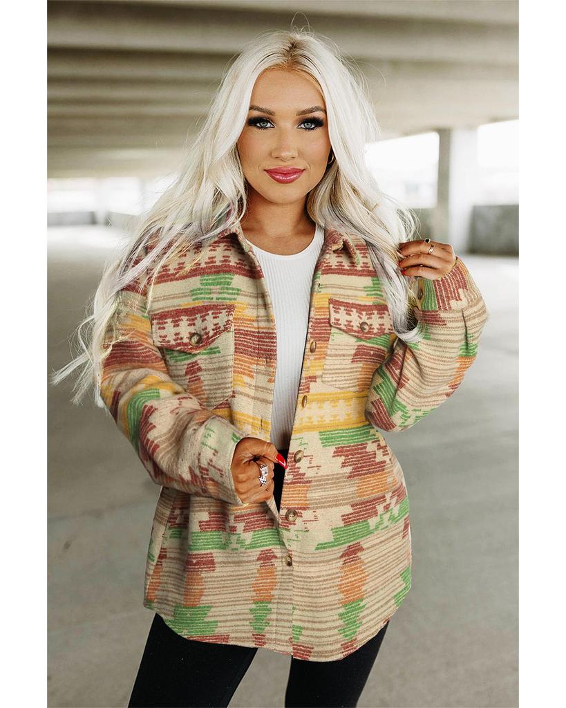 Azura Exchange Jachetă cu buzunar și nasturi și imprimeu aztec
