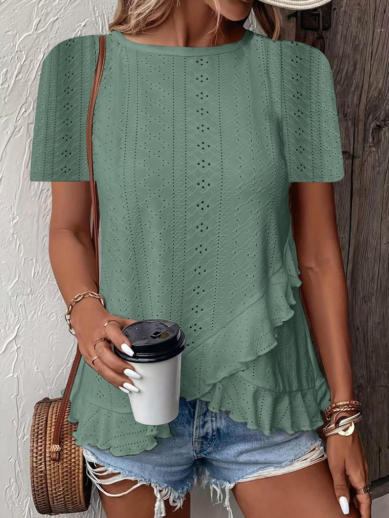 2025 Spring/Summer Women's Solid Color Casual Crew Neck T-Shirt
