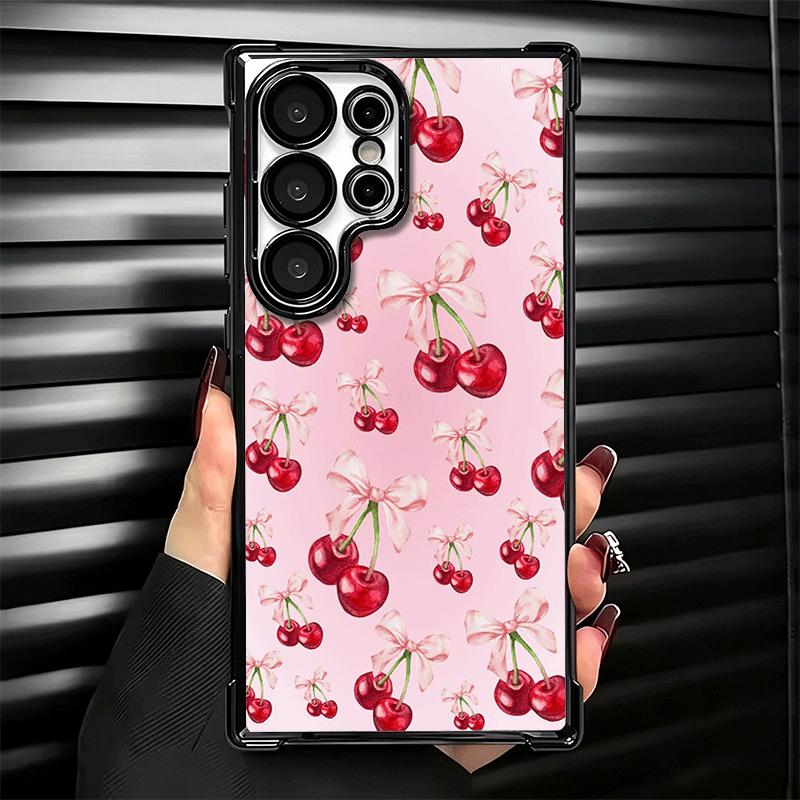 Cherry Bow Sweet Soft Phone Case For Samsung Galaxy S26 Ultra S25 Edge S24 FE S23 Plus S22 S21 + S20 Plating Anti-Fall Fundas