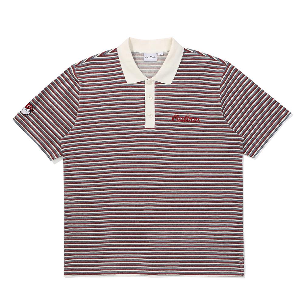 MALBON GOLF Striped Half-Zip Collared T-Shirt Red (Man)