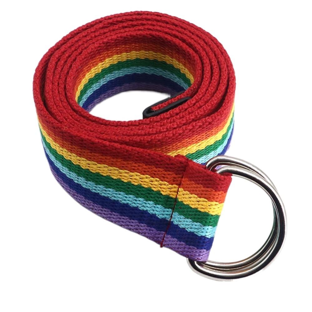 D-shaped Buckle Rainbow Canvas Belt Nylon Canvas Waist Belt Casual Men Belt  Dresses