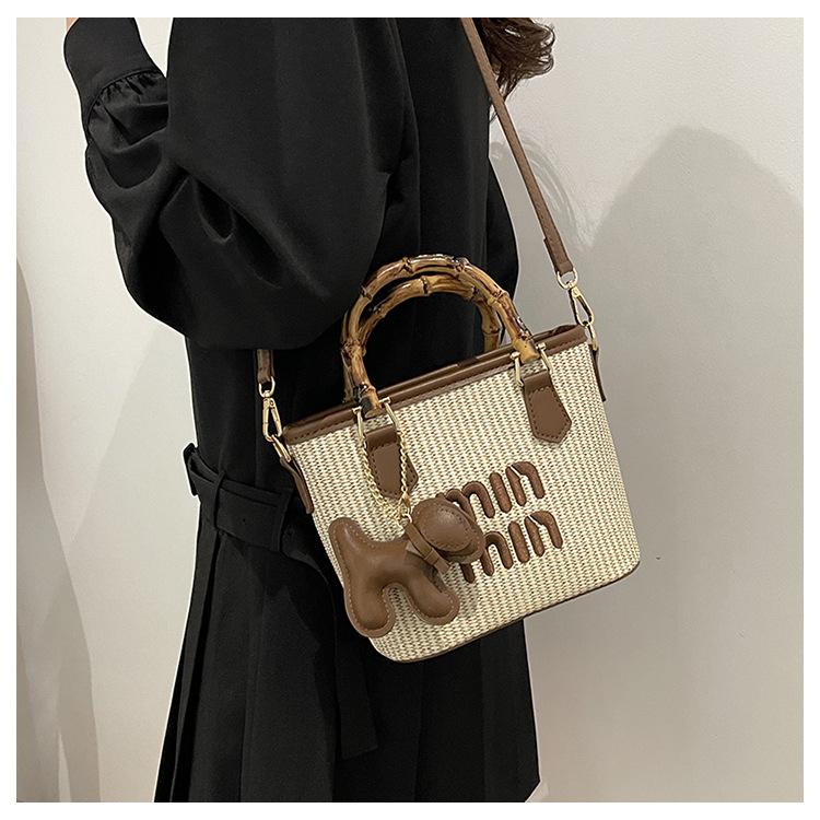 Straw bag women's popular niche design women's bamboo bag women's shoulder messenger bag summer seaside beach bag
