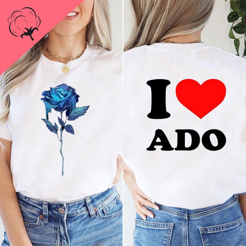 Ropa De Mujer Double Side Style Printed Ado T Shirt ADO Blue Rose Graphic T Shirts Streetwear Crewneck Cotton Tops