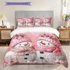 Pink Snowman Pattern Bedding Quilt Set Quilt Cover Pillowcase Home Decoration Birthday Gift (1 * Duvet Cover + 2 * Pillowcase, Without Core)