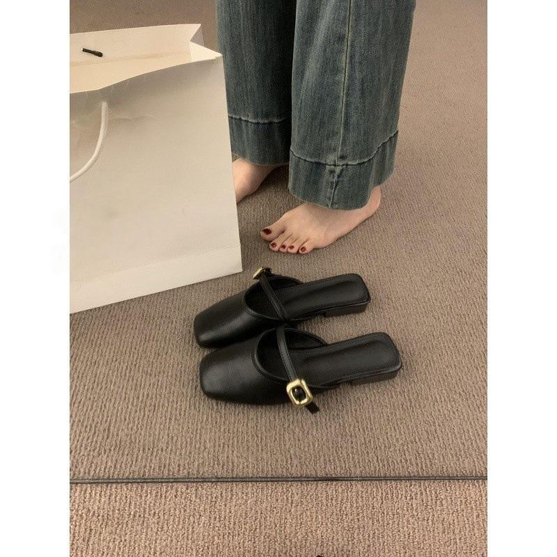 

Korean version of versatile one-word buckle with flat-bottomed bag head and half slippers for women s summer wear, lazy one-pedal rear empty Mul 40