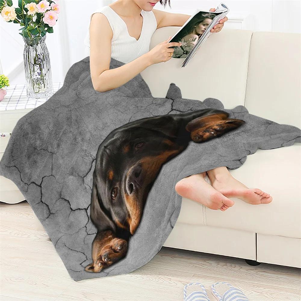 Grey Flannel Fleece Blanket and Throws for Sofa Winter Warm Bedding German Rottweiler Print Thin Quilts for Office Nap Blankets