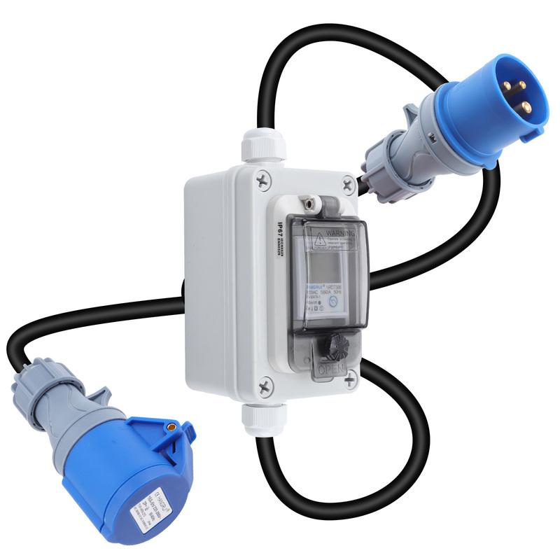 EU Mobile Digital Meter 220V 16A CEE Plug Socket with LED & Reset for Electric Vehicles yachts new energy vehicles.