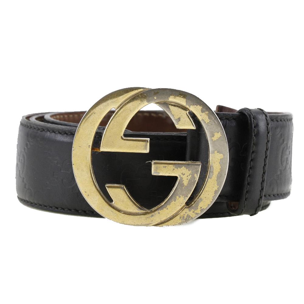

GUCCI Interlocking belt 114876 GG black Sima leather mens Used