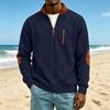 Men's Corduroy Stand Up Collar Sweater Casual Top with Chest Zipper Pocket and Cuff Patches