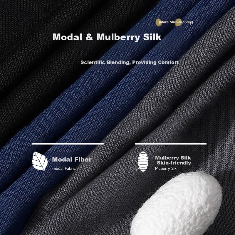 LangSha Modal Silk Socks for Men, Mid-Calf Length, Summer Thin Style, Large Size, Antibacterial, Black Business Socks, 4 Pairs for Spring And Autum