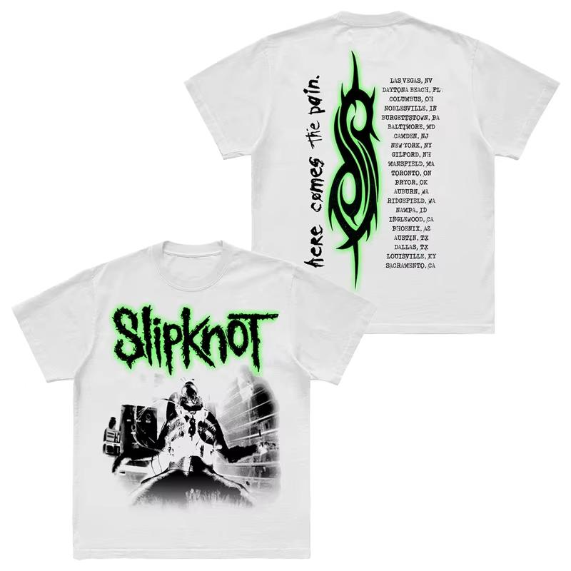 Photo SLIPKNOT T-shirt de groupe style Gothique Coton T-shirt Graphique Hommes Femmes Été Streetwear Surdimensionné Harajuku Hip-Hop Décontracté Manches Courtes Unisexe