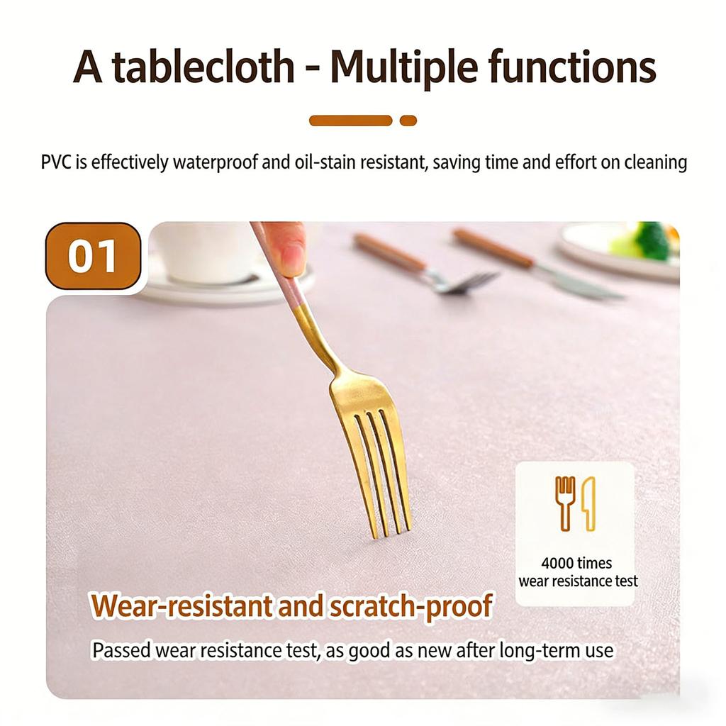 Simple Cozy Rectangular Tablecloth, Waterproof Oil-Proof Stain-Resistant, No-Wash Easy Clean Retro Vintage Kitchen Dining Table Cover