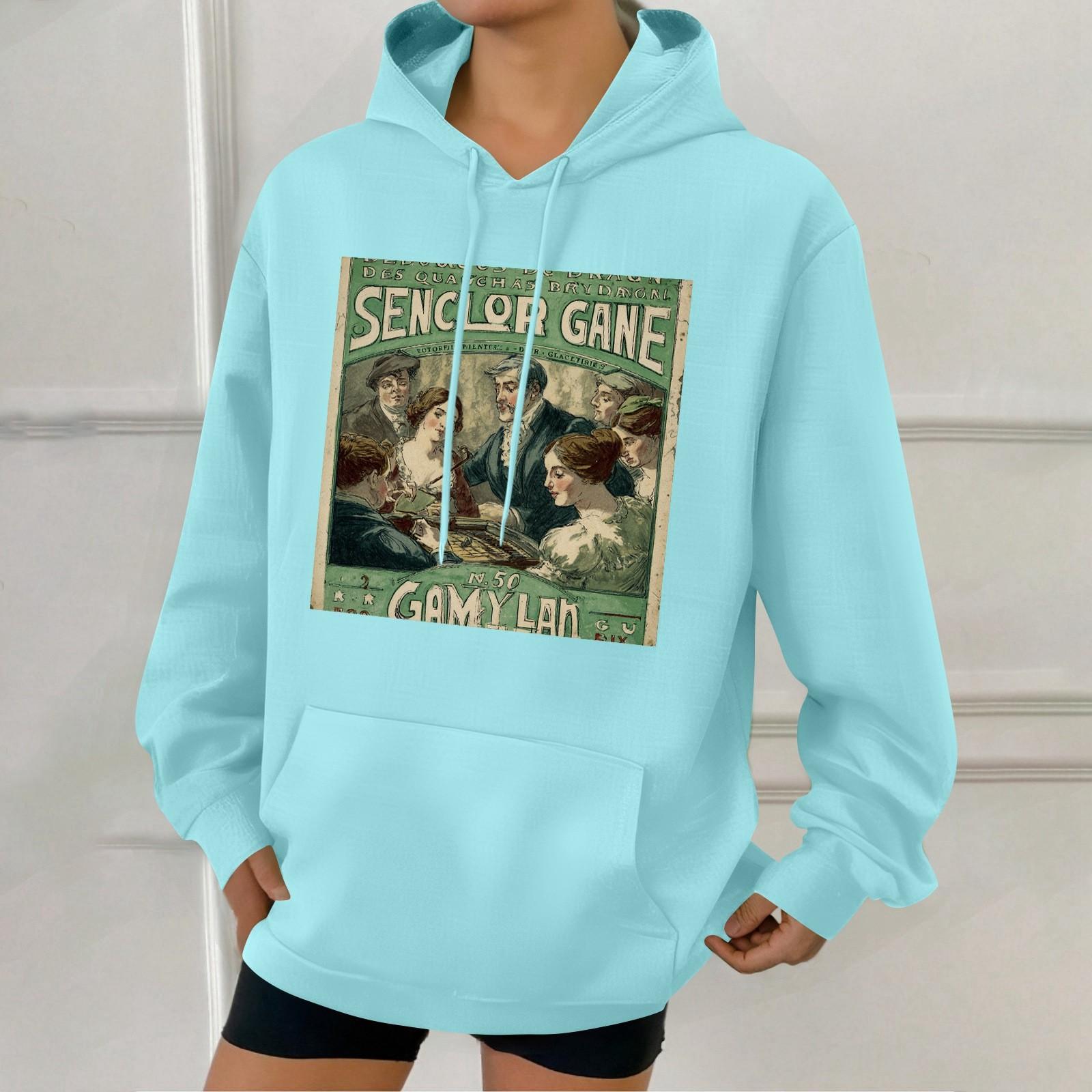 

Женская модная толстовка с капюшоном в стиле ретро с принтом и карманами L