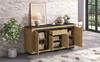 140*40*60cm Living Room Chest, Sideboard With 4 Doors, 1 Drawer, Dining Room Cabinet, Handleless Compartments, Sofa Side Cabinet, Wood Color + Black