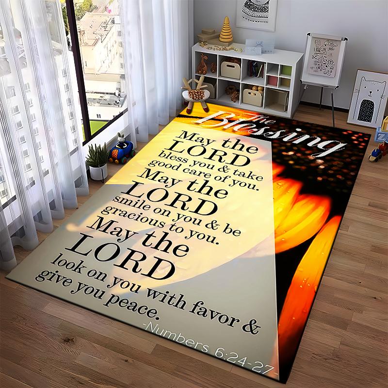 Inspiring Religious Quote On Floral Background Non-slip Rug Suitable for Living Room and Bedroom Sofas.
