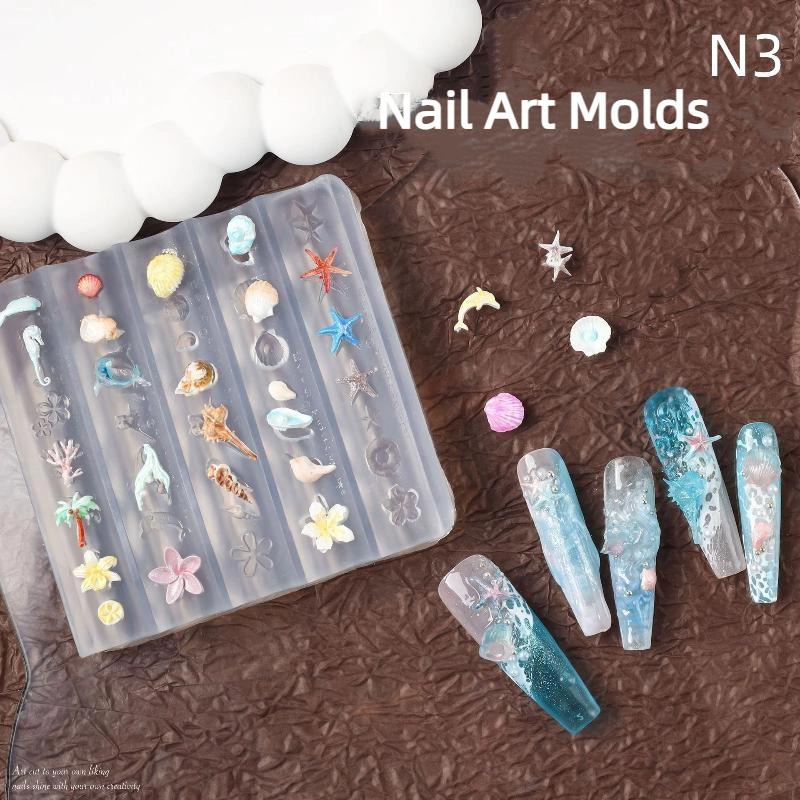 1PCS 3D Acrylic Nail Mold Sea Shell Starfish Goldfish Koi Fish Summer Coral Flower Butterfly DIY Silicone Nail Art Mold