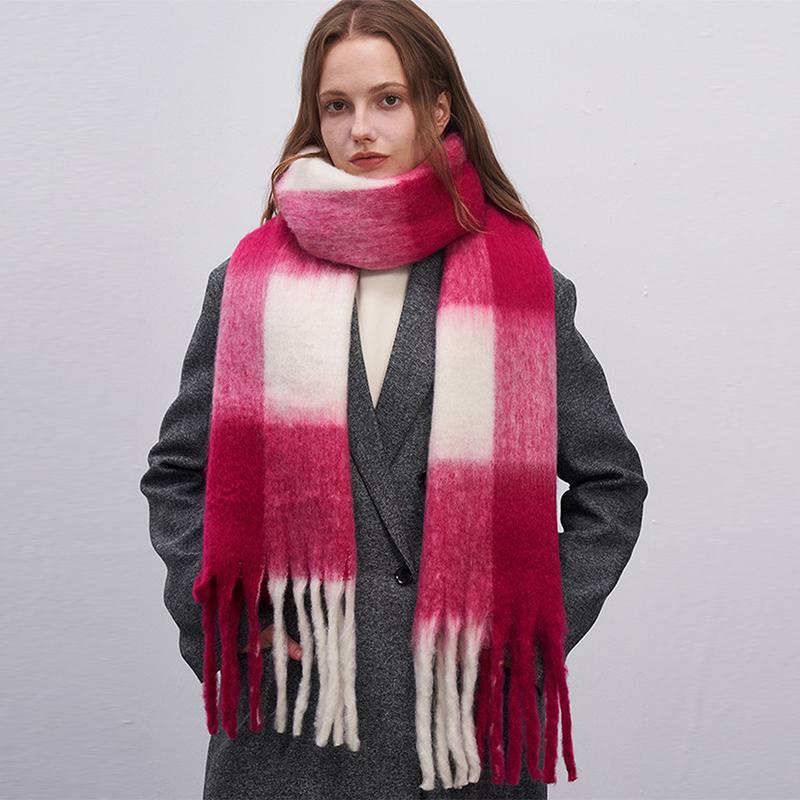 Luxury  Cashmere Womens Scarf Winter Thick Warm Color Block Wraps Female Pashmina Long Tassel Female Bufandas Thick Blanket