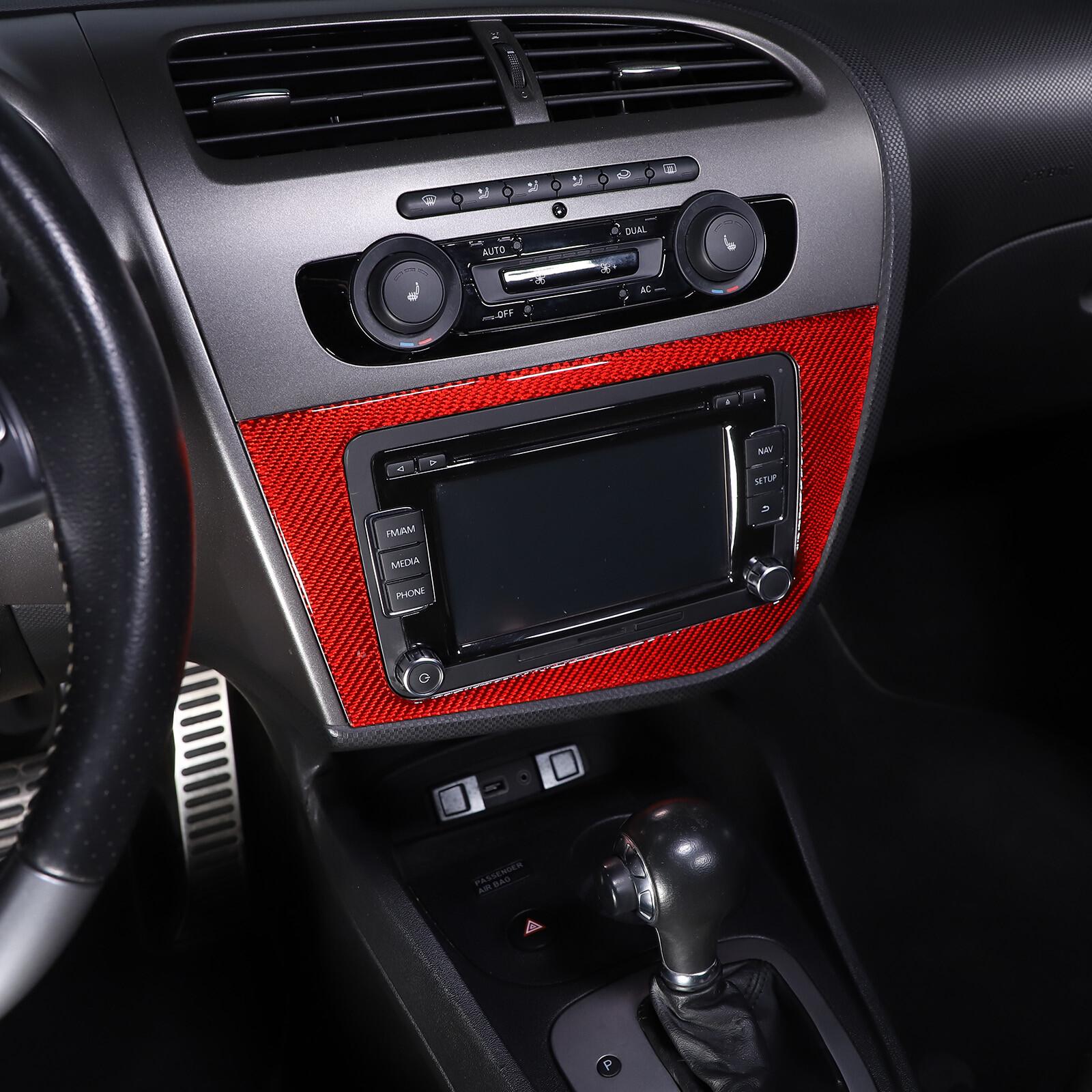 Red Carbon Fiber Dashboard Navigation Cover Trim For Seat Leon 2008-12