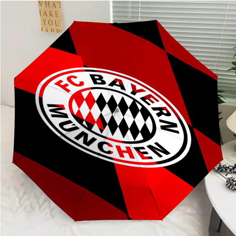 FC Bayern München Logo Print Automatic Umbrella, 8 Rib Iron Frame, Plastic Handle, Suitable for Outdoor Travel &Daily , Ideal Gift