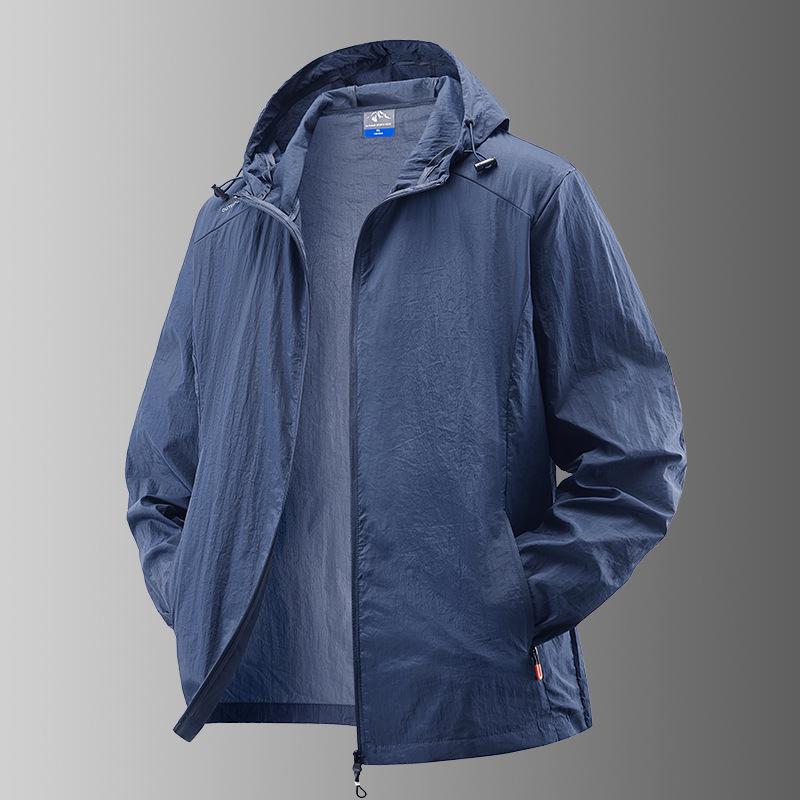Men's Retro Hooded Thin Ice Silk Sun Protection Jacket - Summer Outdoor Loose-Fit Plus Size