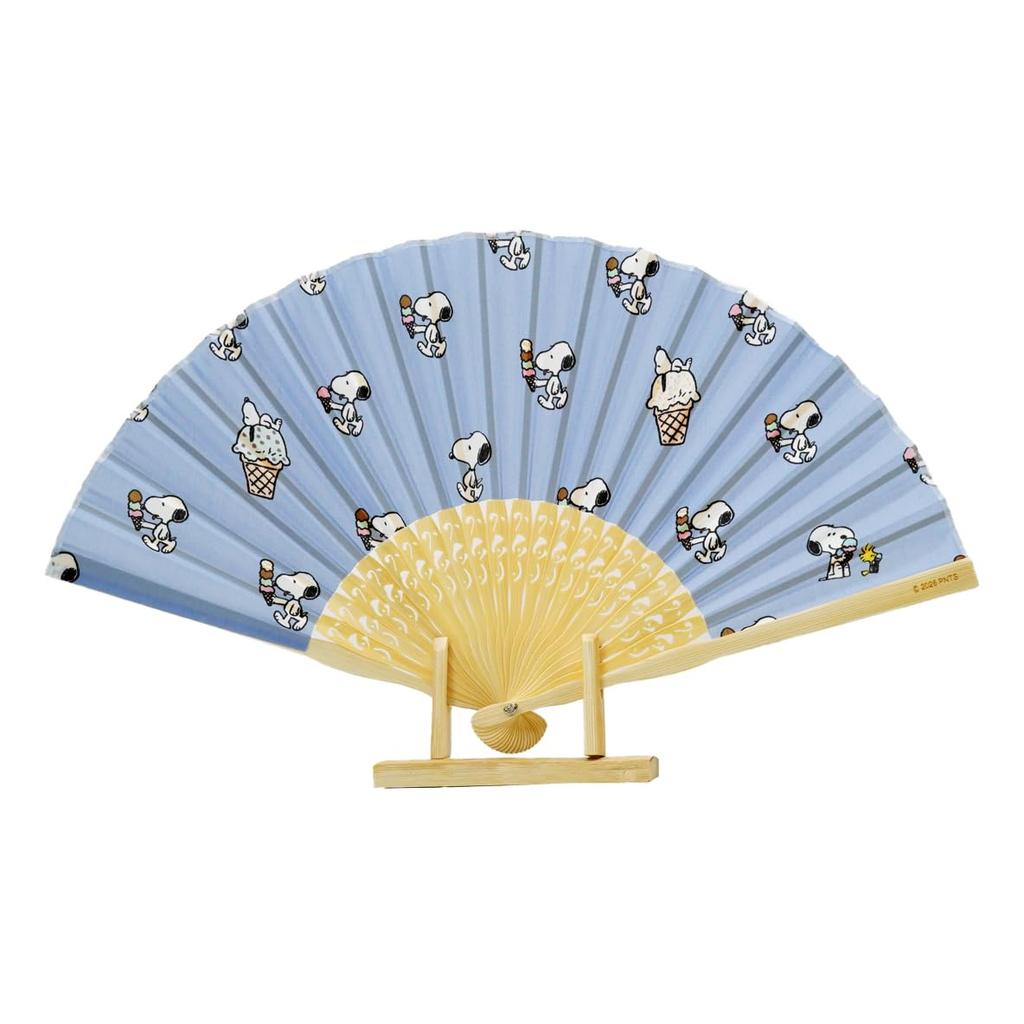 PEANUTS Folding Fan Cream with Storage Bag PNSEN3 / (Ice Pattern)