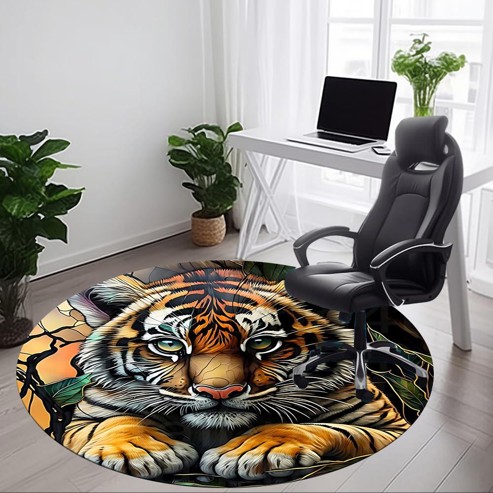 1pc Tiger Cub Office Round Area Rug, Under Office Chairs Bedroom Living Room Home Decor, Room Deco