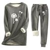 Women's Print Round Neck Warm Suit Long Sleeve Fleece Drawstring Sweatpants Two-Piece Set