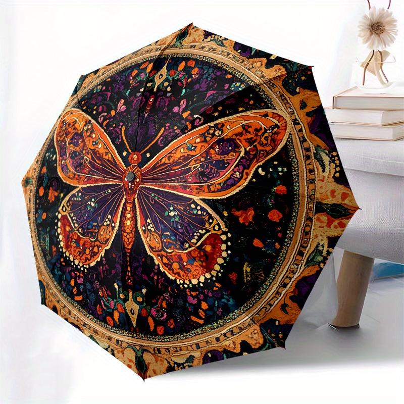 1pc Colorful Butterfly Mandala Design Umbrella with Plastic Handle,Suitable for All Seasons Home Travel Outdoor UmbrellaB1690