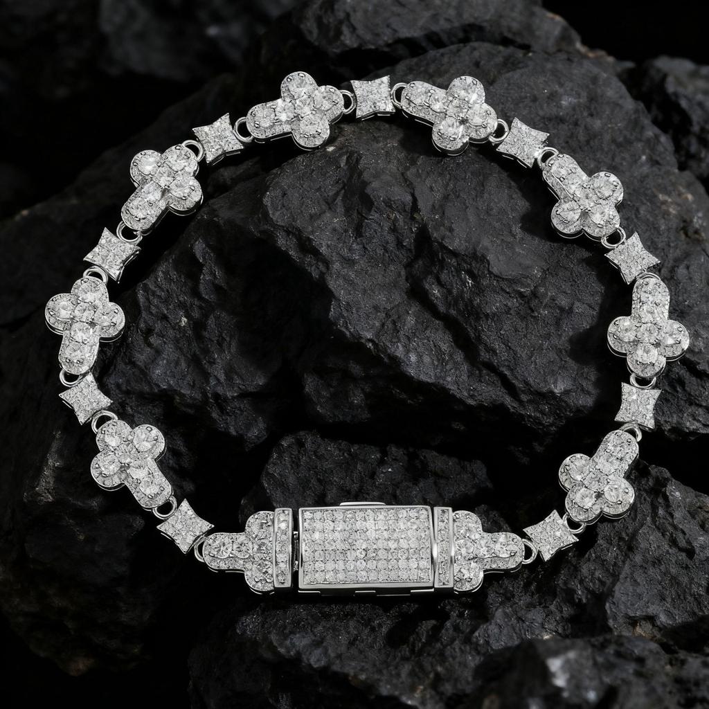 Personalized Hip Hop 10mm Cross Micro-inlaid Zircon Bracelet Men's and Women's Trend Ins Niche Jewelry
