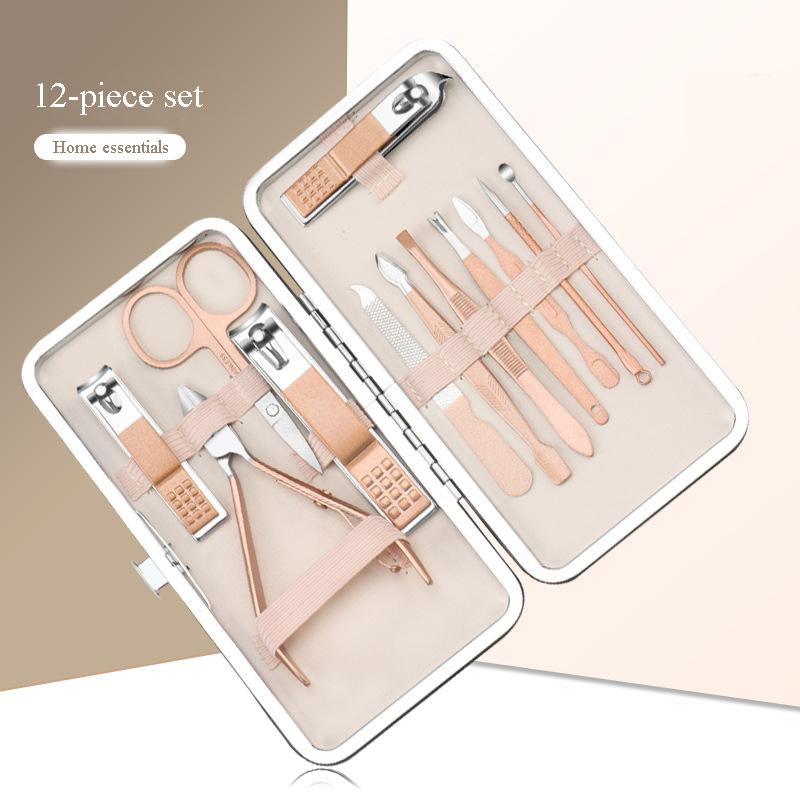 Stainless steel nail clipper set, rose gold portable nail trimming and manicure tools, complete set of dead skin clippers